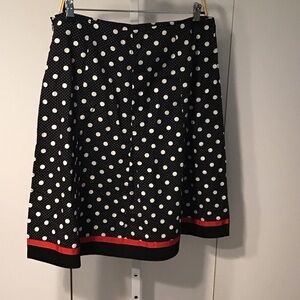 dressbarn Black and White Polka Dot Skirt with Red Trim